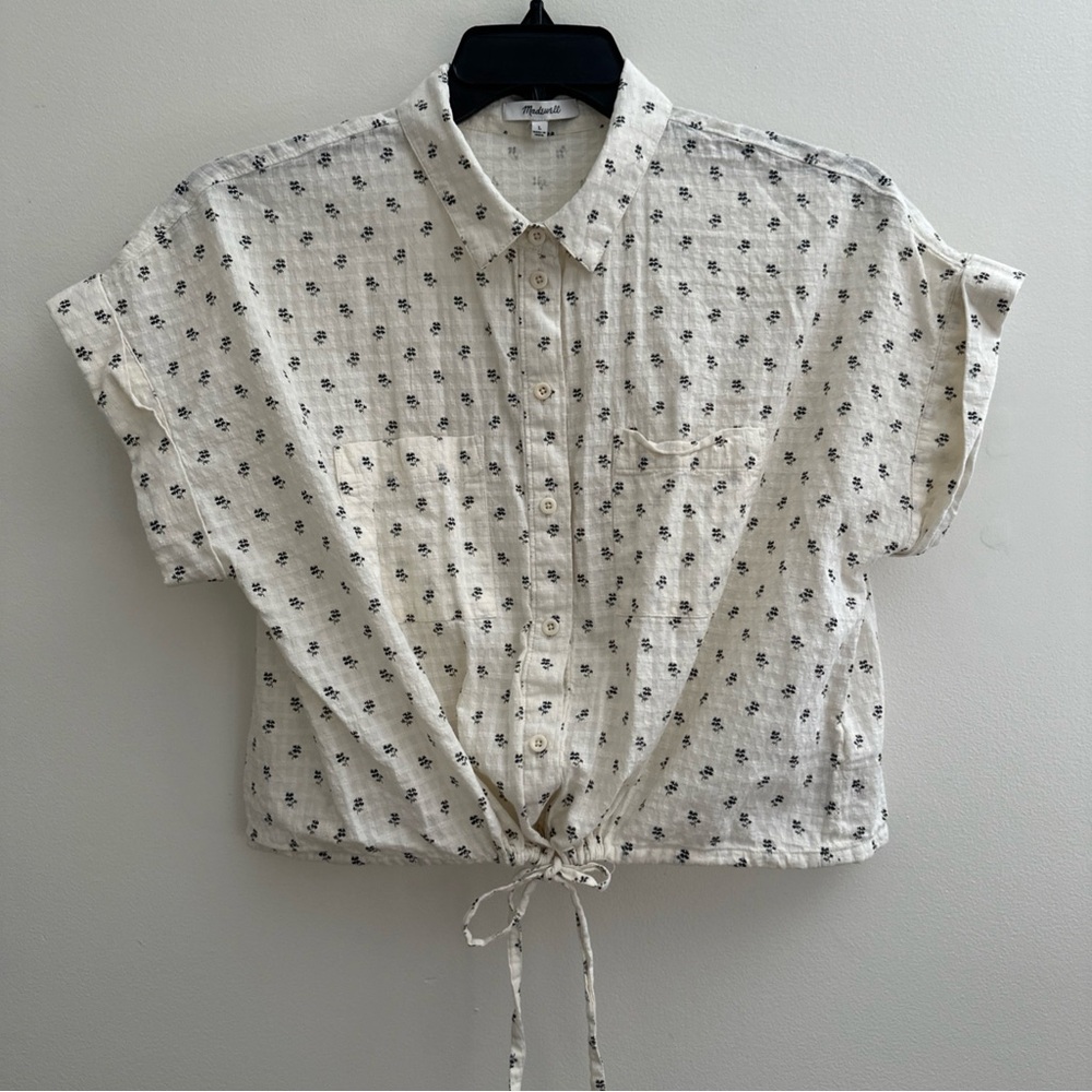 Madewell Button-Up Drawstring Blouse Large in Blo… - image 8